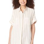 Madewell NWT  White Textured Stripe Linen-Blend Courier Shirt Size Small Photo 0