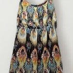 Ali & Kris  Dress Womens Large Feathers Boho Print Spaghetti Straps‎ Mini Lined Photo 0