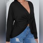Elegant Black Twist Front Top Women Long Sleeve T Photo 2