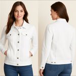Lands' End  Women's White Denim Jacket L Long Sleeve Casual Photo 1