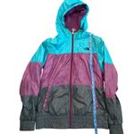 The North Face  Retro Windbreaker Jacket Hooded Turquoise Purple Gray‎ Small Photo 3
