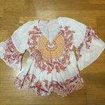 Free People  Sunset Dreams Boho Coastal Cowgirl Peasant Bell Sleeve Ruffle Top XS Photo 3