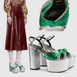 Gucci Crawford Platform Sandals Crystal silver & green platform heels 39 Photo 9
