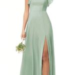 Azazie Light Green/Agave A-Line Ruffled Chiffon Floor Length  Bondi Dress Photo 1