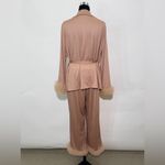 Elegant Nude Feather Trim Lounge Set (Size XL) Tan Photo 5