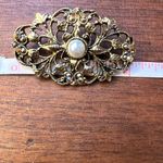 Boutique Pearl and Rhinestone Floral Brooch Pin Gold Tone Photo 11