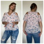 Moon River Top Cold Shoulder Pink Floral Appliqué Blouse Photo 1