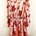 Julie Brown Dress Gabe Floral Print Silk Ruffle Mock Neck Tiered Mini Sz L NWT Photo 2