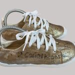 Gold Canvas Sneakers With Bible Verses & White Laces Size 7 Photo 3