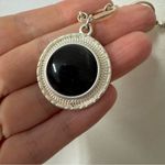 Silver Tone Black Faux Onyx Pendant Chain Necklace Womens Costume Jewelry Photo 2