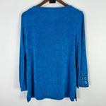 Chico's Top 2 L Teal Knit Grommet Sleeve Luxe Minimalist Luxe Stretch Chic Photo 1