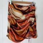 Acoa Orange & Brown Swirl Pattern Mini Skirt With Scrunch Side Slit S Photo 0