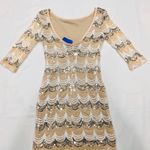 Crystal Doll NWT Beige Black Silver Sequin Scallop Dress 3/4 Sleeves  Prom Bride Photo 6