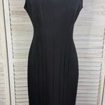 Calvin Klein Sleeveless Black Midi Dress w Curved Seams & Cutout V Neckline-6 Photo 0