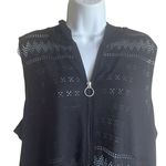 Croft & Barrow  Women Top XL Black Front Zip Beachy‎ Eyelet Cover Up Lightweight Photo 8