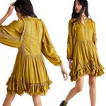 Free People One Mustard Yellow Ruffle Tiered Mini Dress XS Boho Festival Photo 2