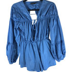 Boohoo Blue  Long Sleeve Tie Front Romper 100% Cotton Womens Casual Style US 4 Photo 0