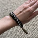 J.Crew Bejeweled Tassel Felt Braided Black Bracelet with Cubic Zirconia Stones GUC Photo 1