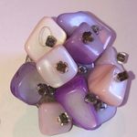Purple Shell Beaded Cluster Beads Vintage Round Clip On Earrings Photo 2