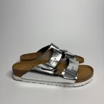 Birkenstock  Arizona Metallic Leather Soft Footbed Sandals in Silver Photo 1