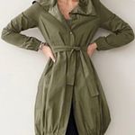 Eileen Fisher Bubble Hem Funnel Neck Belted Trench Coat Jacket Olive Size XS Photo 2