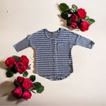 MISIA STRIPED SHIRT gray/white stripes 3/4 sleeve top pocket buttons at back L Gray Size L Photo 3