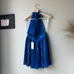 L’IDEE Renaissance Moroccan Blue Pleated Satin Crisscross Halter Mini Dress NWT Size 8 Photo 5