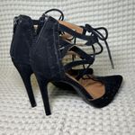 MIA  Black Suede Laser Cut Lace Up Stiletto Heels Women's Size 6 Photo 4