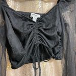 Privy  Black Long Mesh Sleeve Ruched Smocked Back Cropped Top Medium Photo 2