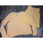 Talbots Orange Sherbet V Neck Cable Knit Pullover Sweater Tank Set Large Photo 1