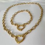 18K Gold Plated Heart chunky Necklace Set Stainless Steel womens Jewelry Photo 12