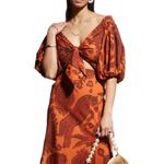 Johanna Ortiz Dramatic Sunset 3/4 Balloon Sleeve Midi Dress Size 10 Orange Photo 7