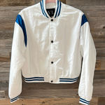 IVL Cropped Varsity Bomber White with Blue Stripes Size XS NWT Photo 0