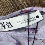 ZARA  Shirt Women M Lavender Floral Fairy Ruched   Sheer Glitter Full Zip Back Photo 1