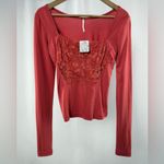Free People NWT ‎ Long Sleeve Lace Trim Blouse in Rose Size Small Photo 1