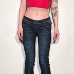 Y2K Silver Diva Red Cross Rhinestone Low Rise Jeans Blue Size undefined Photo 2