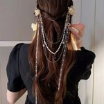 Fashion Peal Rhinestone Flower Long Tassel Hairpin Creative Wedding Hair Clip Photo 1