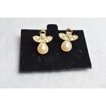 Vintage Avon Rhinestone Faux Pearl Angel Gold Tone Retro Chic Stud Earrings Photo 3