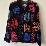 Allure 80s Vintage Sweater Triangle Swirly Novelty Print Cozy Unique M Button Up Black Size M Photo 0