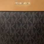 Michael Kors Tan Leather & MK Monogram Brown Coated Canvas Ipad Backpack NWT Photo 0