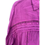 Free People  Summer Stars Button Down Pink Boho Shirt Size Small Cotton Crochet Photo 4