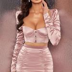 Oh Polly puff sleeve satin crop top in mauve Photo 0