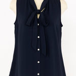 J Crew Shirt Womens XS Navy Blue Tie Neck Button Up Career Casual Versatile Photo 0