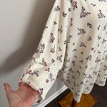 Lands' End Button-Up Shirt Tunic Collared Roll Tab Sleeves Floral Stretchy Cream Photo 3