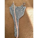 Vintage baby blue embroidered cupped bow tie sheer lace bodysuit size small Photo 9
