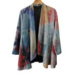 Radzoli Watercolor Open Front Draped Cardigan Multicolor Artistic Print Size XL Blue Photo 2