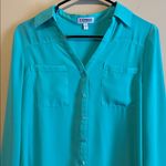 EXPRESS Women's The Portofino Shirt Sea Foam Green Chiffon Hi-Low Button-Up Photo 1