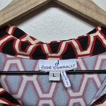 Jude Connally Geometric Print Shirt Dress Sz L Red Black Gold Button Stretch USA Size L Photo 2