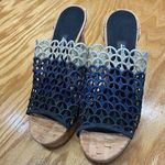 Salvatore Ferragamo SAJA Platform Sandal Womens 7.5 Blue Block Heel Slip-On S27 Photo 0