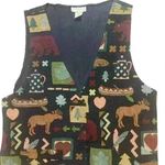 Vintage tapestry vest Camping Mountain Life Size Large Black Photo 0